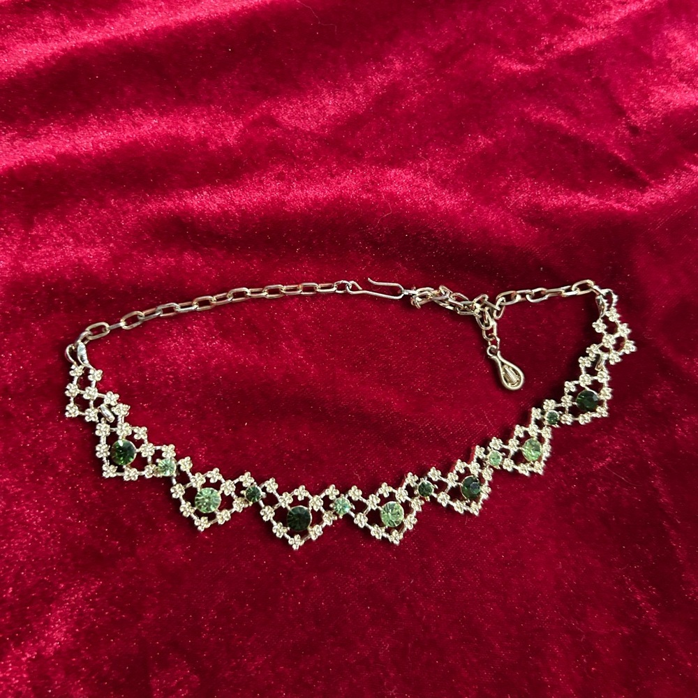 Crystal Jewel Choker Emerald Peridot Vintage Choker Necklace